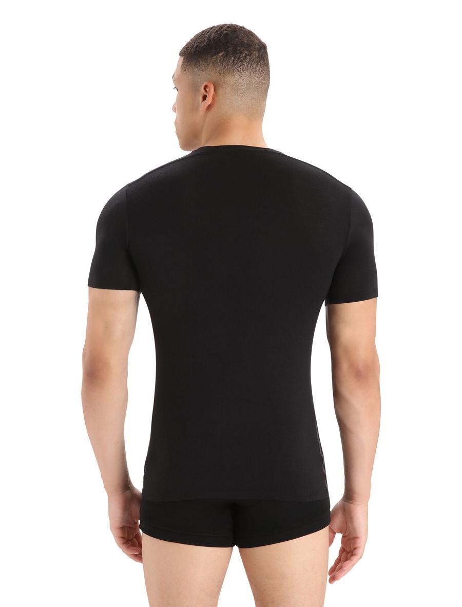 Black Icebreaker Merino Anatomica Short Sleeve V Neck T-Shirt Men's Underwear | AU 1295XYUF